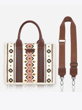 Wan & Kelo Boho Western Brown & Cream Embroidered Crossbody Tote
